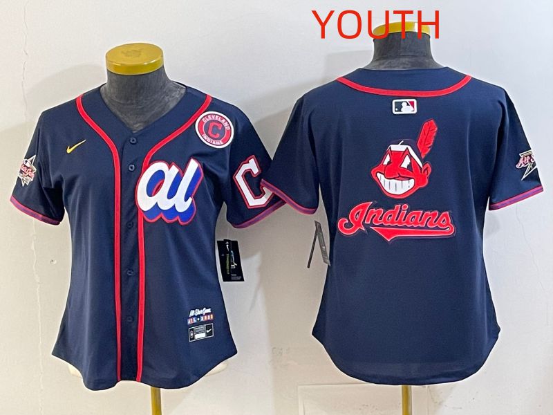 Youth 2025 Cleveland Indians Blank Drak Blue All star Nike MLB Jersey style 04->youth mlb jersey->Youth Jersey